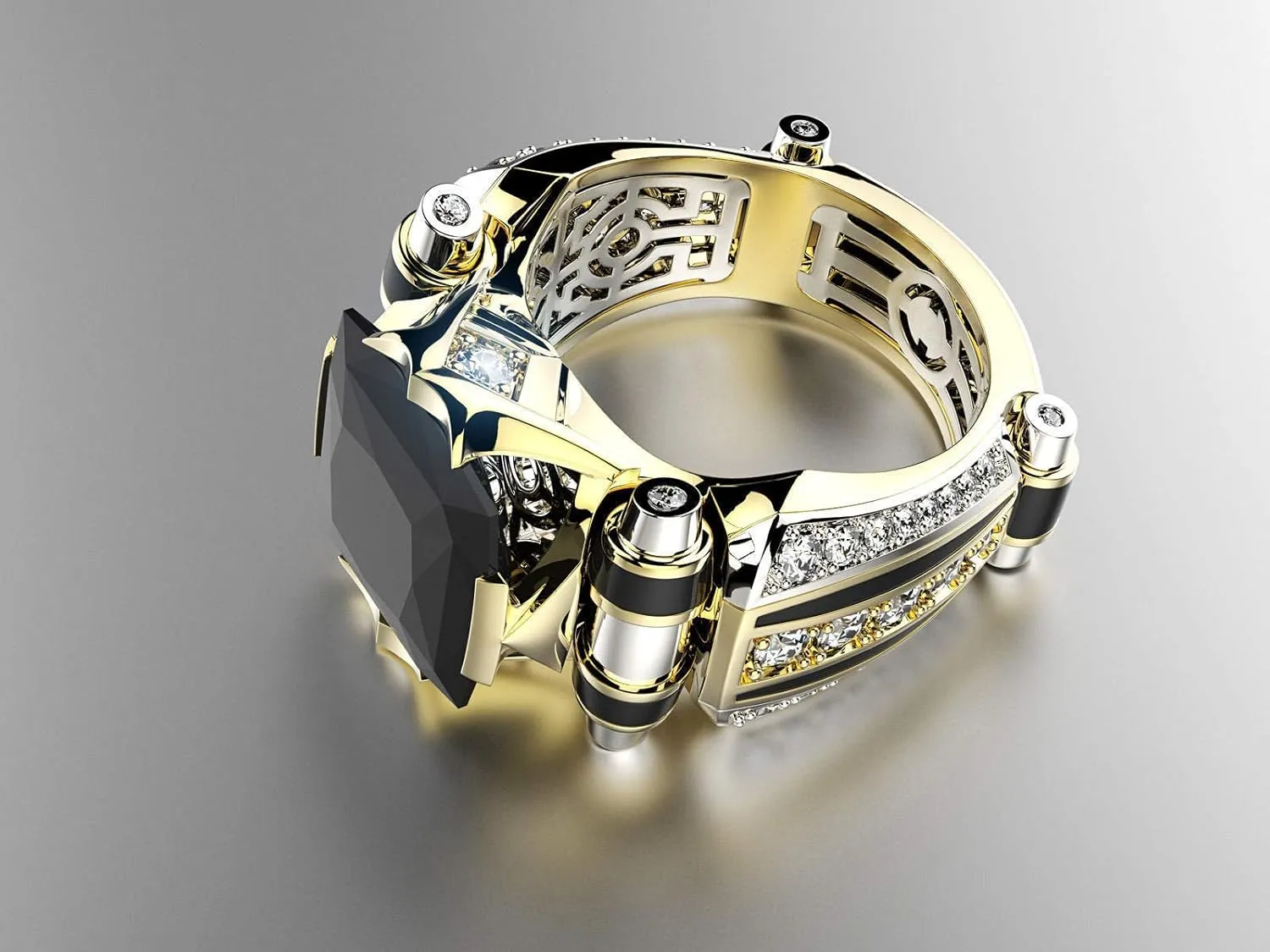 Men's Luxurious Black Onyx Ring for Men Jewelry Mens Wedding Engagement Rings 18K Gold Plated Black Gemstone Ring Square Cut Cubic Zirconia Eternity Ring Band TZ.77