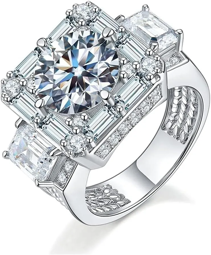 Men's Luxurious Full Diamond Ring for Men Jewelry Mens Wedding Engagement Rings 18K White Gold Cubic Zirconia 925 Sterling Silver Eternity Ring Band W.10 (US Code 11)