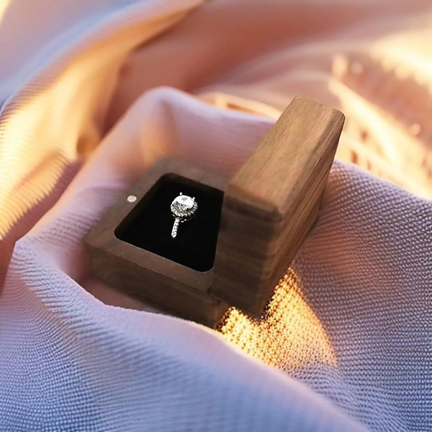 mens ring bearer holder box Single and double slots for wedding proposal engagement ceremony vintage unique square 1and2 slots small ring case low profile antique wood ringbox(Velvet black lining