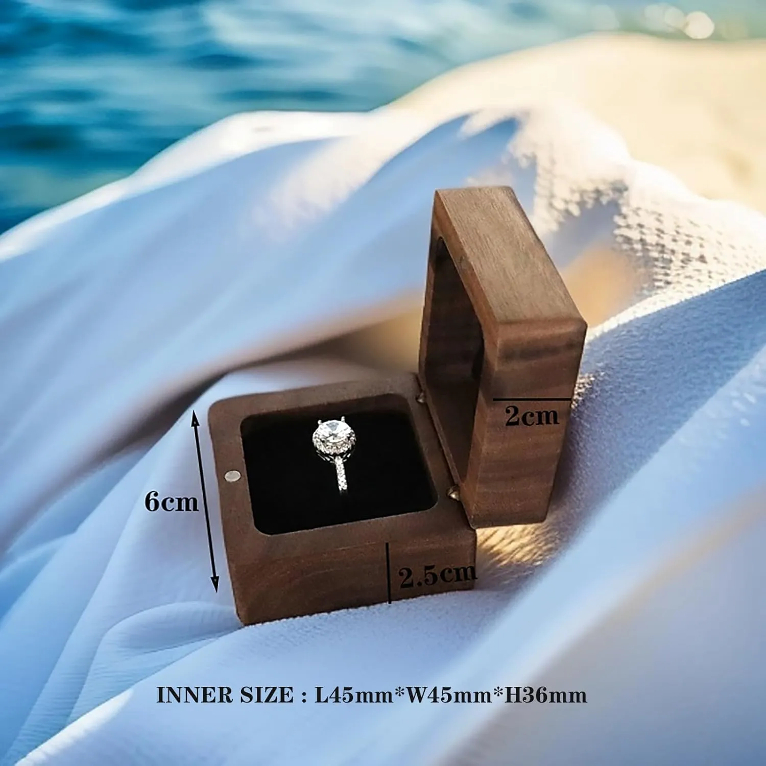 mens ring bearer holder box Single and double slots for wedding proposal engagement ceremony vintage unique square 1and2 slots small ring case low profile antique wood ringbox(Velvet black lining