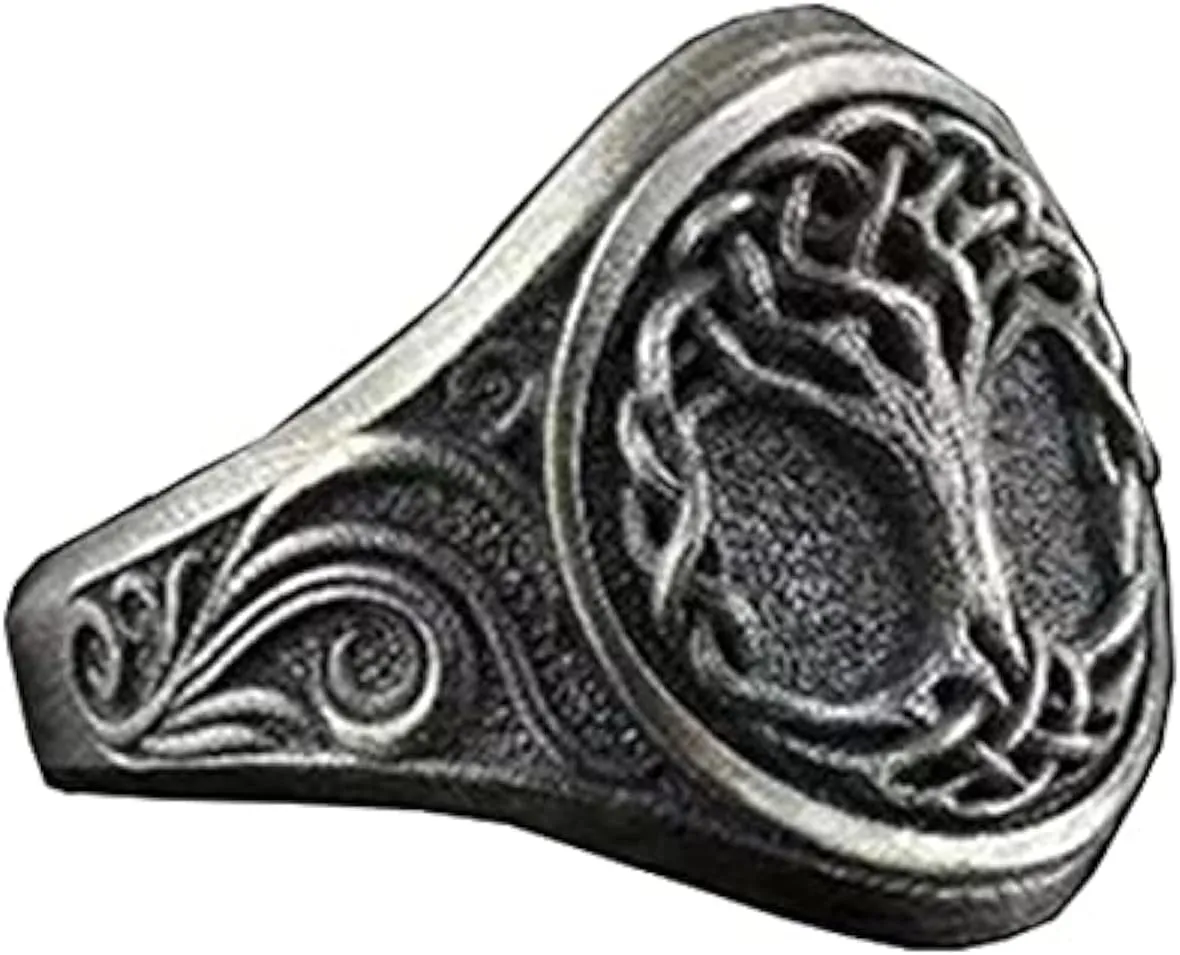 Men's Stainless Steel Vintage Tree of Life Signet Ring for Women Antique Silver Religious Jewelry