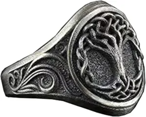 Men's Stainless Steel Vintage Tree of Life Signet Ring for Women Antique Silver Religious Jewelry