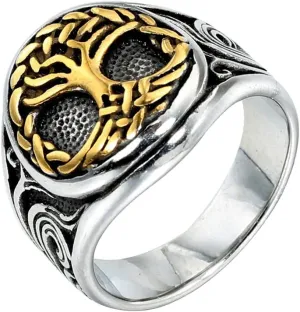 Men's Stainless Steel Vintage Tree of Life Signet Ring for Women Antique Silver Religious Jewelry