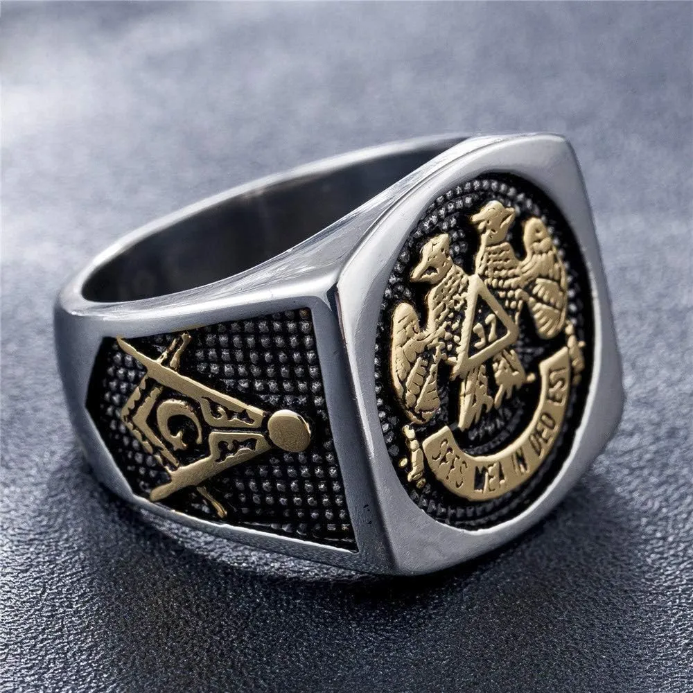 Mens Womens Masonic Ring 32 Degree Scottish Rite Master Freemason Titanium Steel Signet Band