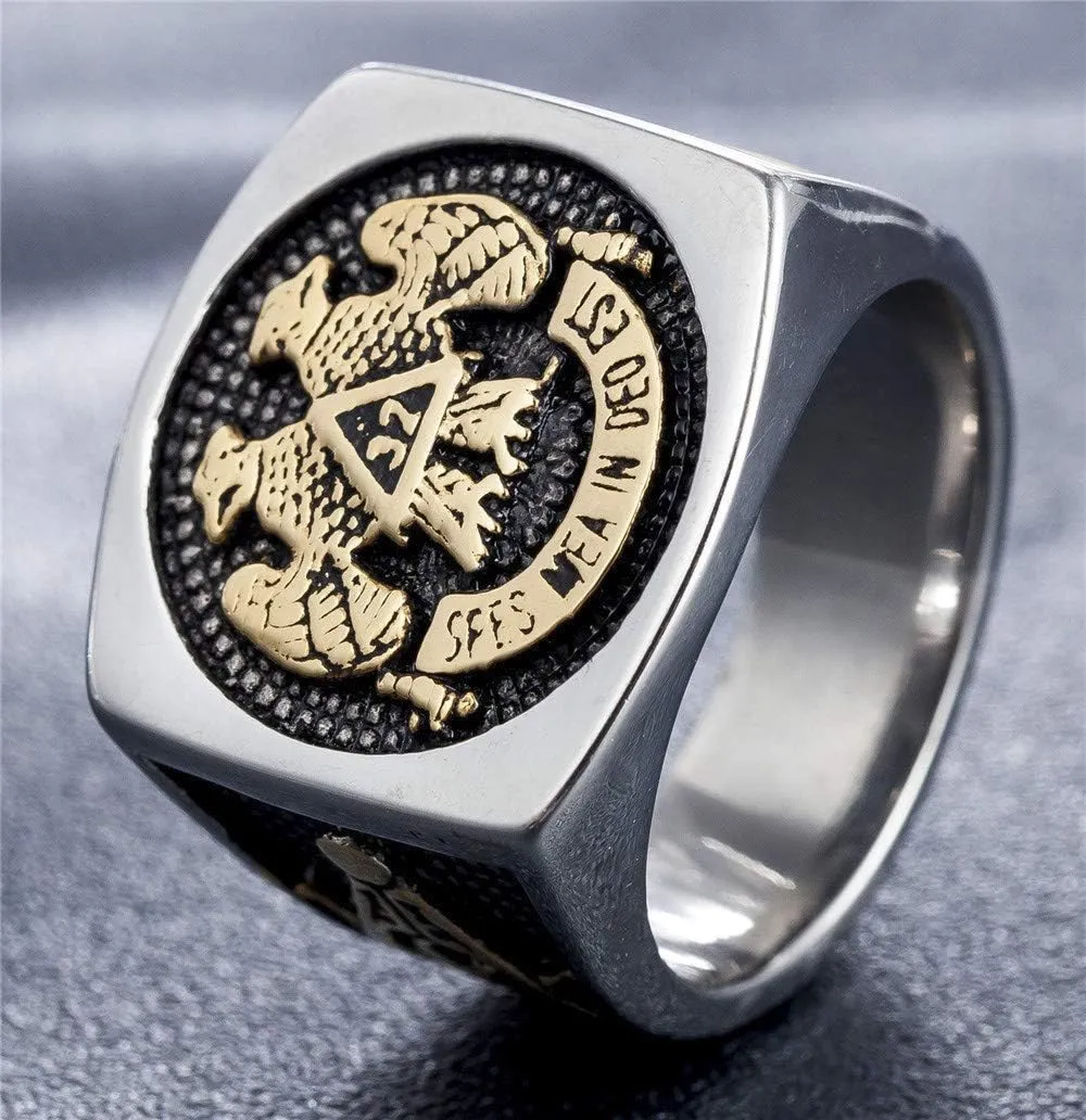 Mens Womens Masonic Ring 32 Degree Scottish Rite Master Freemason Titanium Steel Signet Band