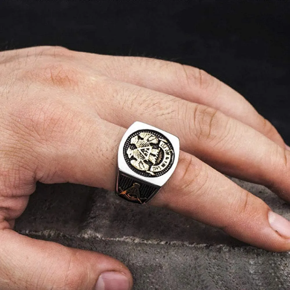 Mens Womens Masonic Ring 32 Degree Scottish Rite Master Freemason Titanium Steel Signet Band