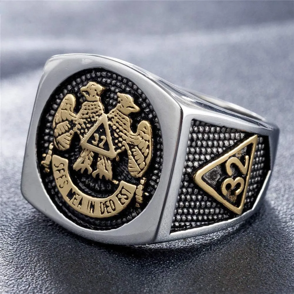 Mens Womens Masonic Ring 32 Degree Scottish Rite Master Freemason Titanium Steel Signet Band