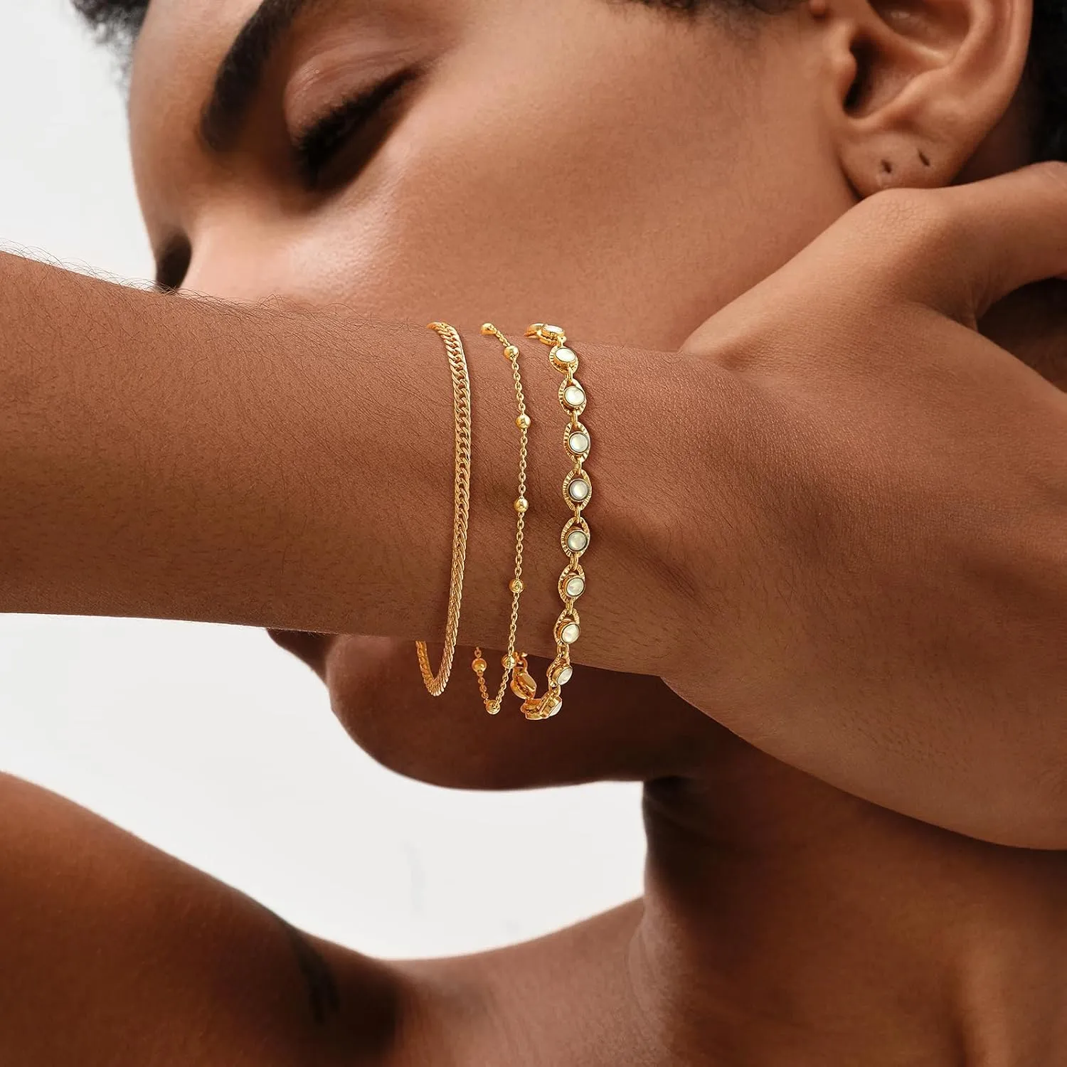 MEVECCO Bracelet for Women 14K Gold Plated Dainty Chain Simple Jewelry Cute Handmade Minimalist for Her