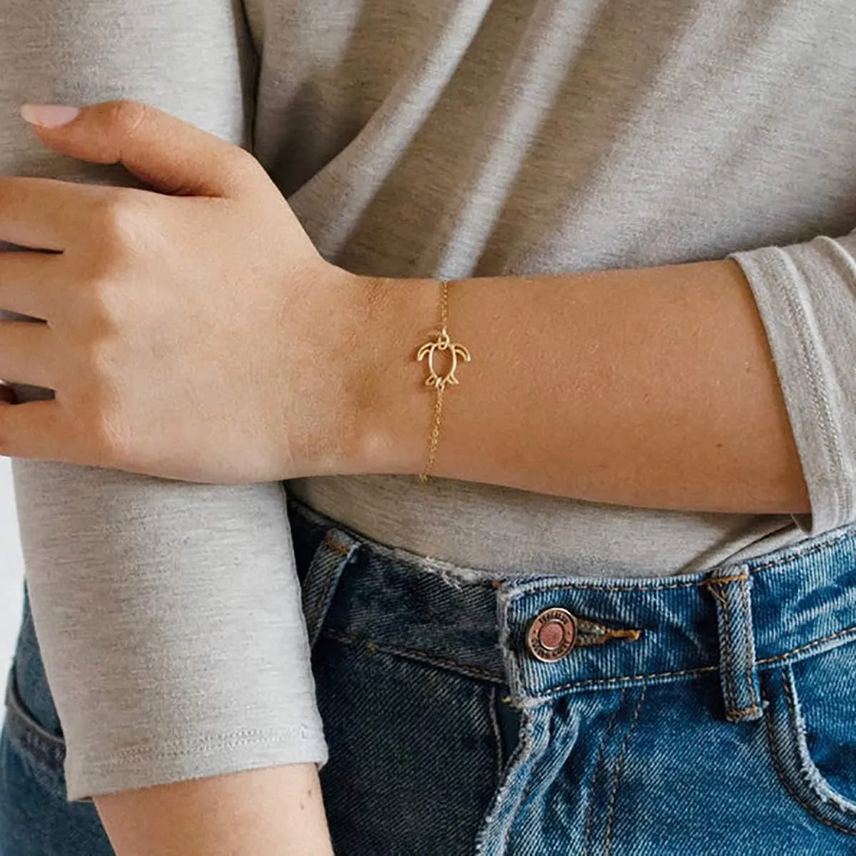 MEVECCO Bracelet for Women 14K Gold Plated Dainty Chain Simple Jewelry Cute Handmade Minimalist for Her