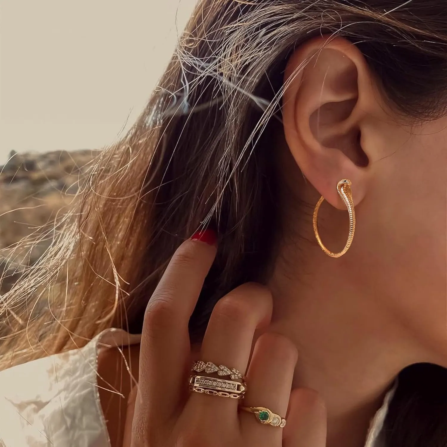 MEVECCO Dainty Gold Snake Earrings for Women 18K Gold Plated Dainty Snake Huggie Hoop Earrings Small Tiny Minimalist Snake Hoop Huggie Earrings Snake Jewelry