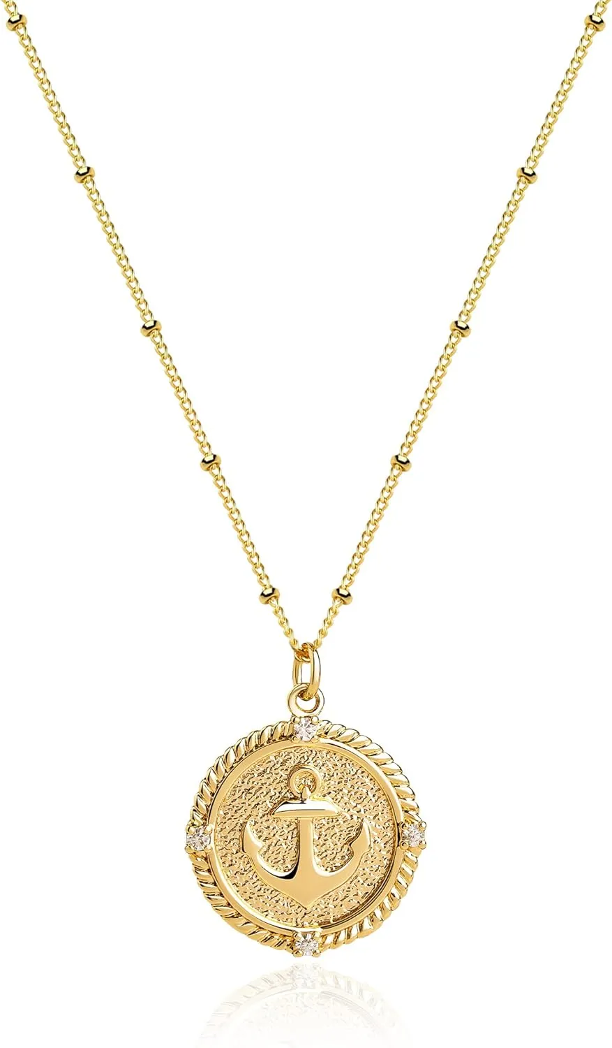 MEVECCO Gold Dainty Anchor Pendant Necklace,14K Gold Plated Cute Horizontal Hammered Necklace for Women