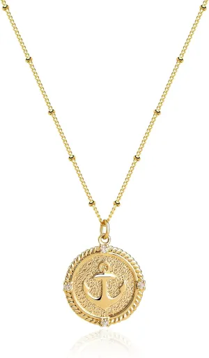 MEVECCO Gold Dainty Anchor Pendant Necklace,14K Gold Plated Cute Horizontal Hammered Necklace for Women