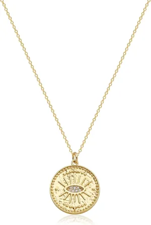 MEVECCO Gold Dainty Evil Eye Necklace for Women 18K Gold Plated Cute Delicate Solitaire Cubic Zirconia Boho Protection Evil Eye Minimalist Simple Necklace
