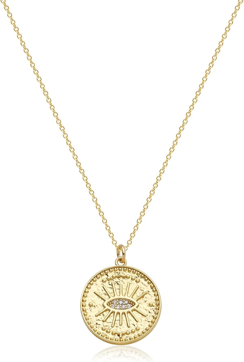 MEVECCO Gold Dainty Evil Eye Necklace for Women 18K Gold Plated Cute Delicate Solitaire Cubic Zirconia Boho Protection Evil Eye Minimalist Simple Necklace
