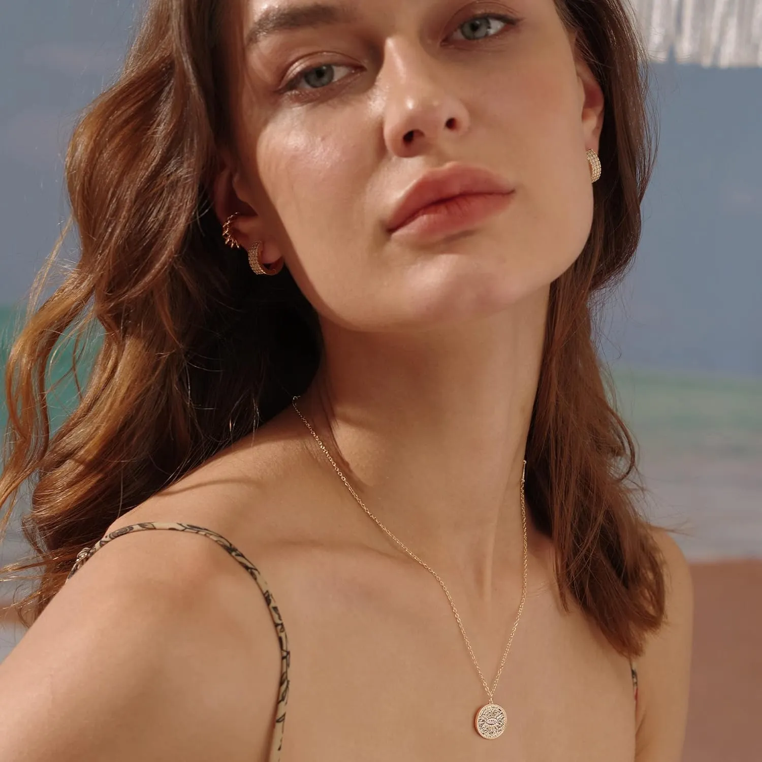 MEVECCO Gold Dainty Evil Eye Necklace for Women 18K Gold Plated Cute Delicate Solitaire Cubic Zirconia Boho Protection Evil Eye Minimalist Simple Necklace