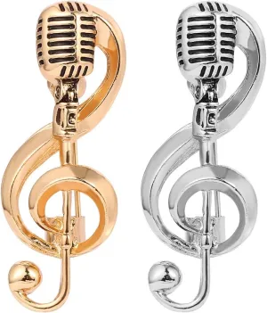 Microphone Music Note Brooch Pins Retro Rock Hip Pop Jewelry for Women Men