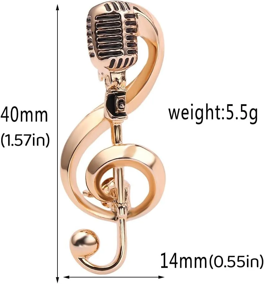 Microphone Music Note Brooch Pins Retro Rock Hip Pop Jewelry for Women Men