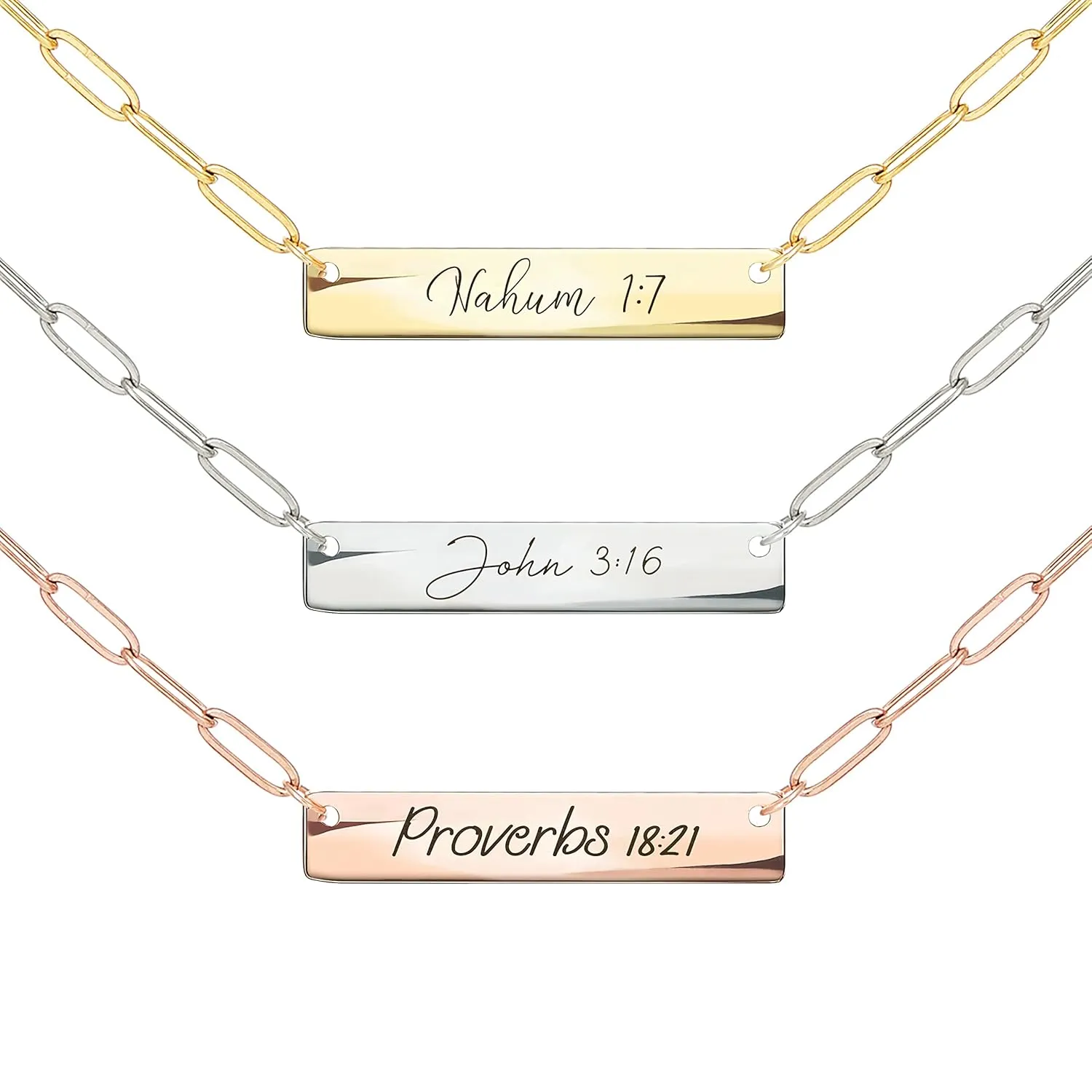 MignonandMignon Custom Necklaces for Women Mothers Day Gifts Personalized Name Date Initial Engraved Clip Chain Coordinate Bible Verse Religious Jewelry-P-4N-BC