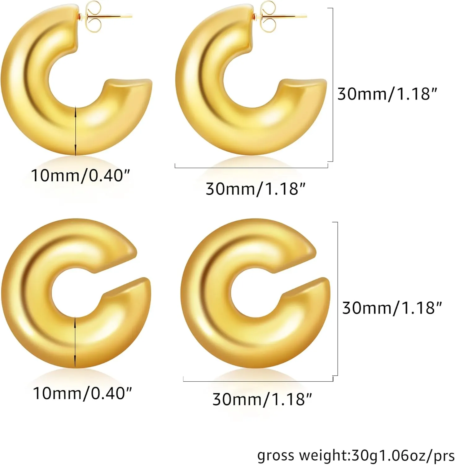 MISS RIGHT Chunky Gold Hoop Earrings and Ear Cuffs for Women Non Piercing, Hypoallergenic 18K Gold Plated Stainless Steel Thick Earrings Lightweight for Women Trendy Jewelry Gifts