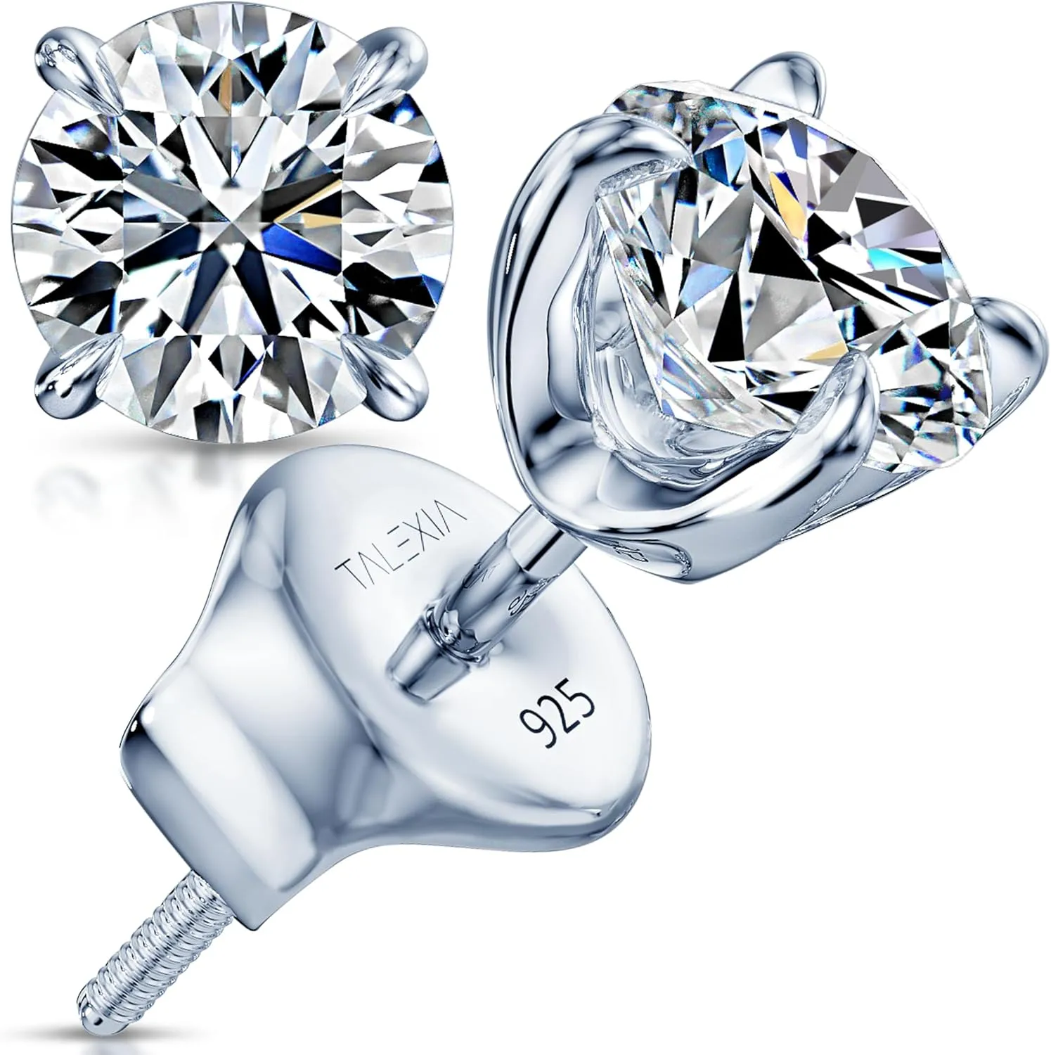 Moissanite Earrings Studs for Women & Men, Hypoallergenic, Max Brilliance 18K White Gold Rhodium Plated, VVS1 925 Silver Moissanite Diamond Earrings Push & Screw Back 1ct,2ct Mothers Day Gift