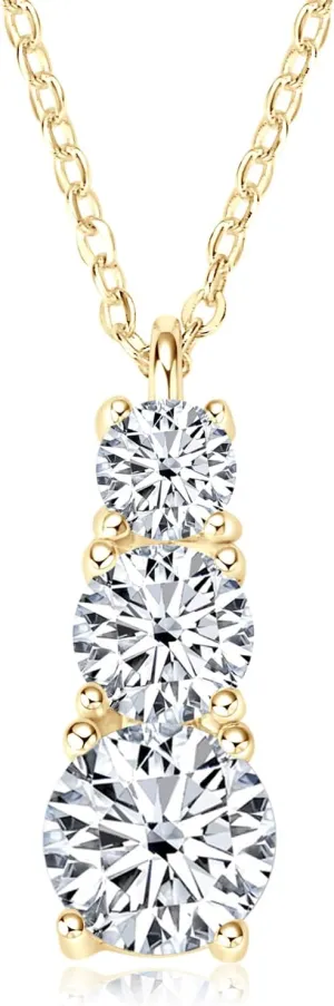 Moissanite Pendant Necklace, 925 Sterling Silver Necklaces for Women 3 Stone Pendant, 18 to 20 Inch, Jewelry Gifts