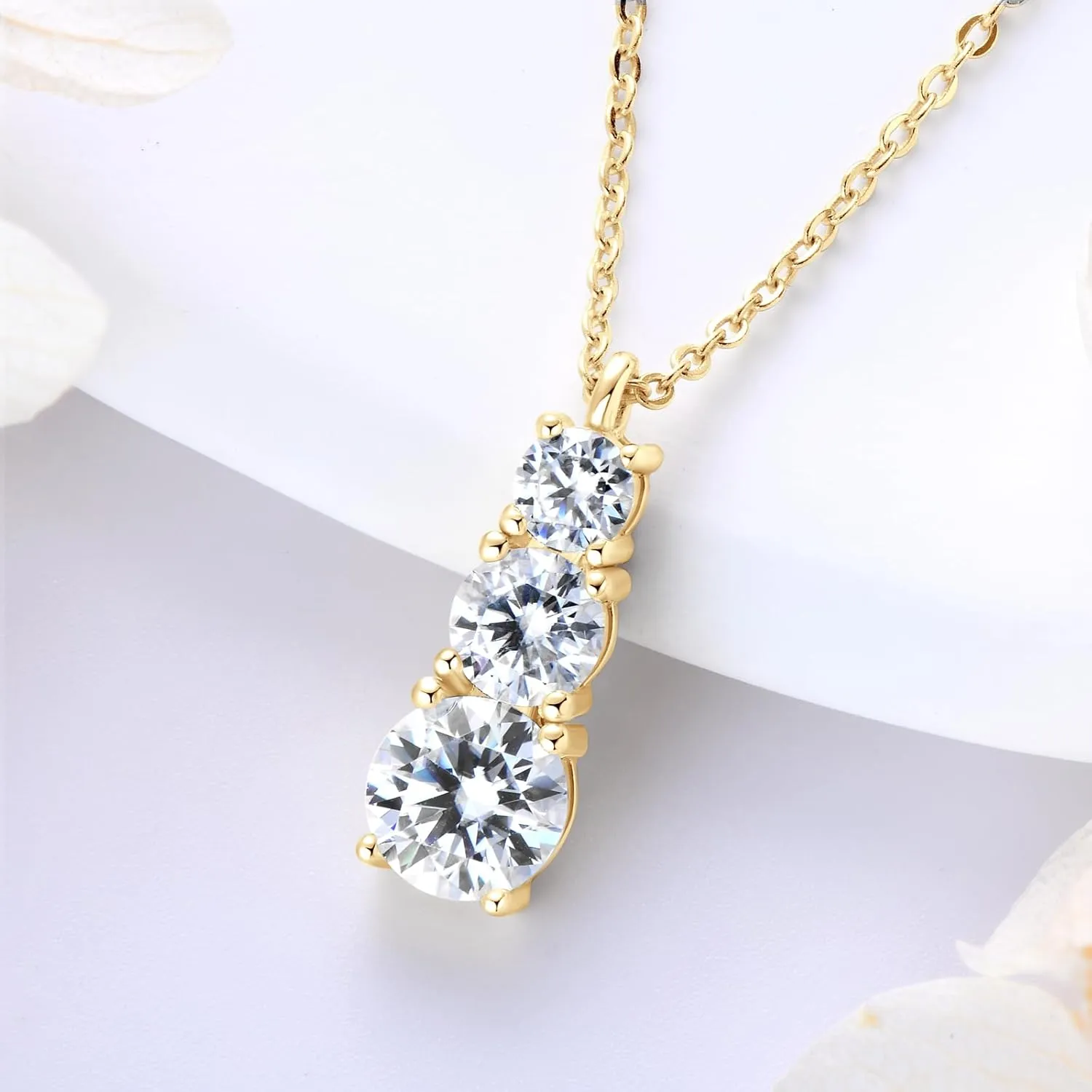 Moissanite Pendant Necklace, 925 Sterling Silver Necklaces for Women 3 Stone Pendant, 18 to 20 Inch, Jewelry Gifts
