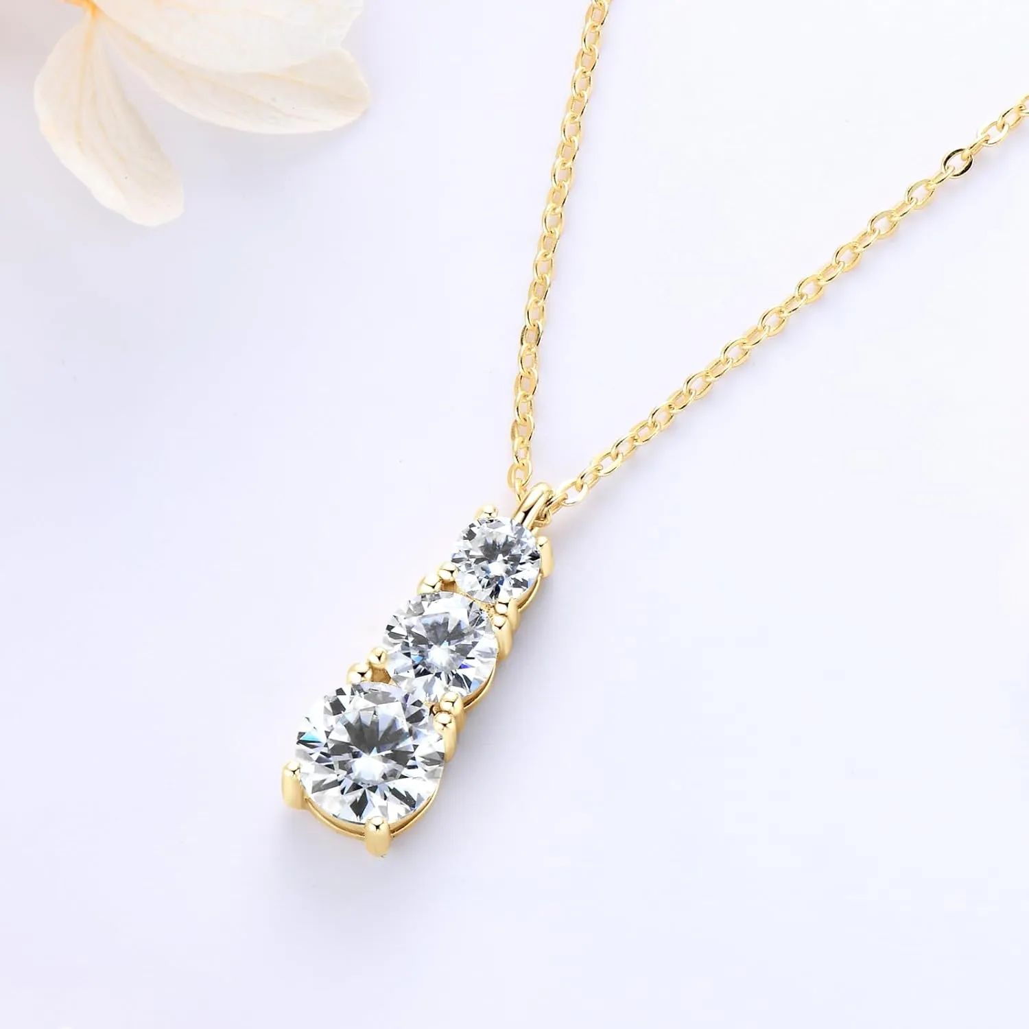 Moissanite Pendant Necklace, 925 Sterling Silver Necklaces for Women 3 Stone Pendant, 18 to 20 Inch, Jewelry Gifts