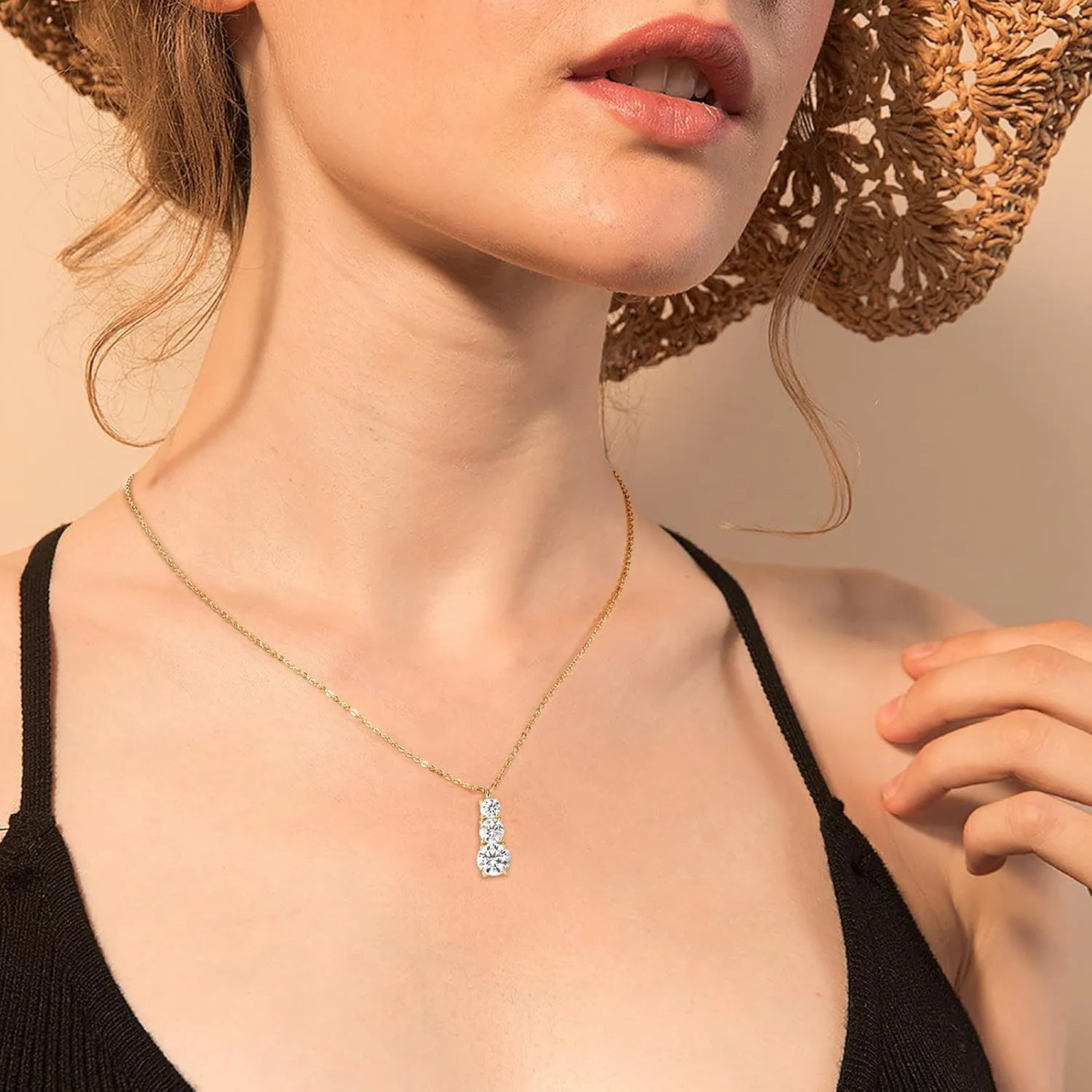 Moissanite Pendant Necklace, 925 Sterling Silver Necklaces for Women 3 Stone Pendant, 18 to 20 Inch, Jewelry Gifts