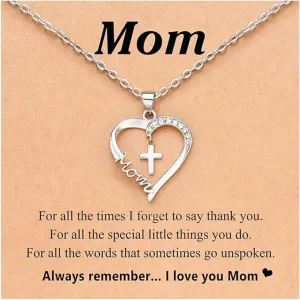 Mom Necklace for Women Mother and Daughter Necklace Mom Birthday Mothers Day Gifts Heart Cross Pendant Necklaces Baptism Confirmation Easter Jewelry