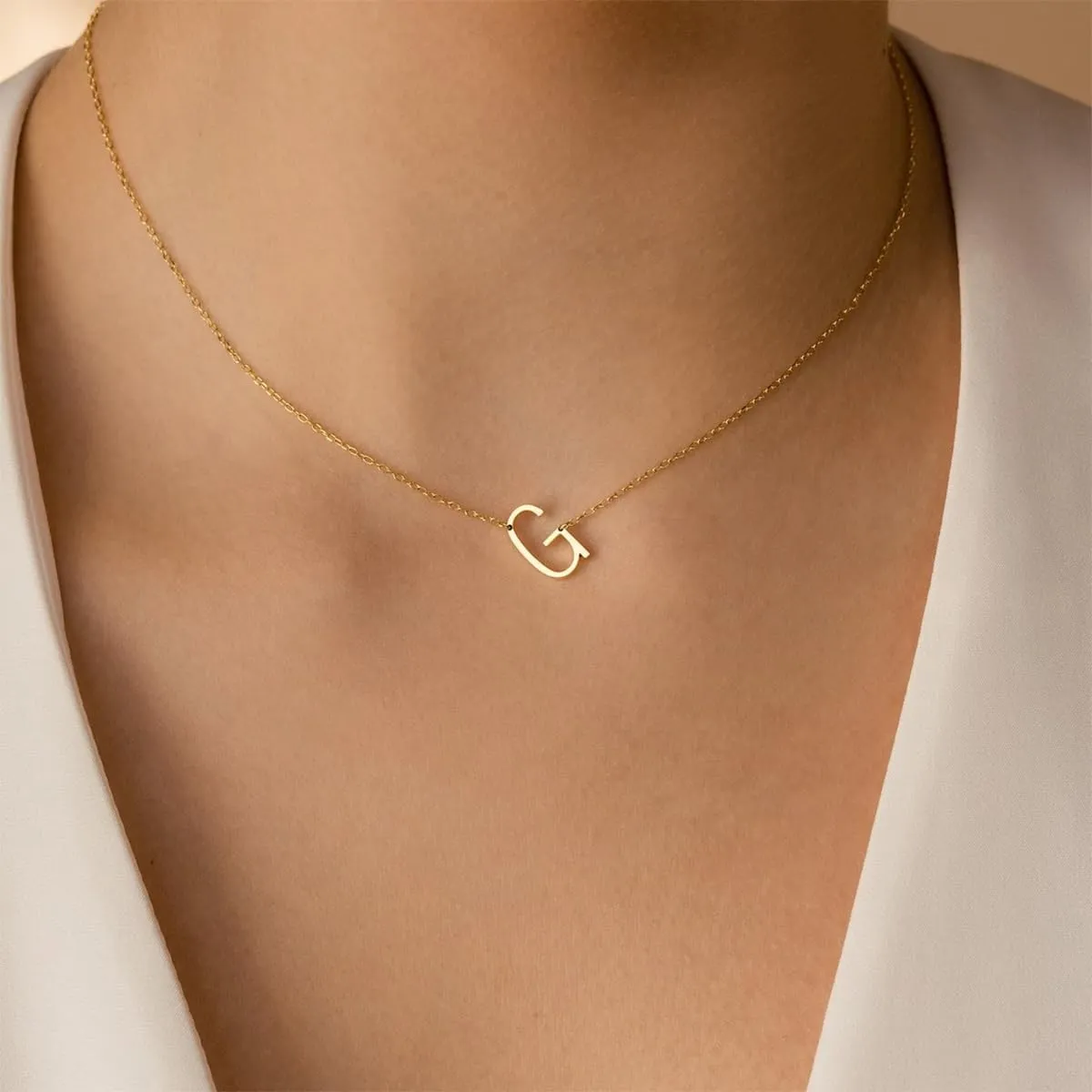 MOMOL Sideways Gold Initial Necklace for Women 18K Gold Plated Stainless Steel Dainty Letters Pendant Personalized Name Necklaces