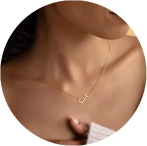 MOMOL Sideways Gold Initial Necklace for Women 18K Gold Plated Stainless Steel Dainty Letters Pendant Personalized Name Necklaces