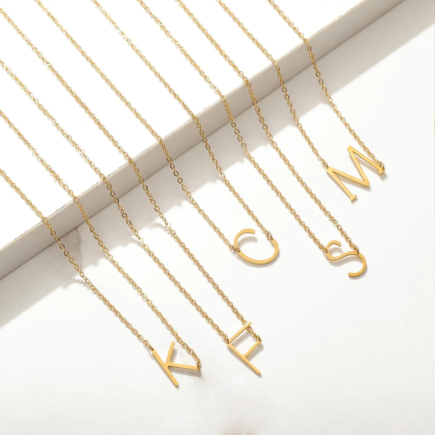 MOMOL Sideways Gold Initial Necklace for Women 18K Gold Plated Stainless Steel Dainty Letters Pendant Personalized Name Necklaces