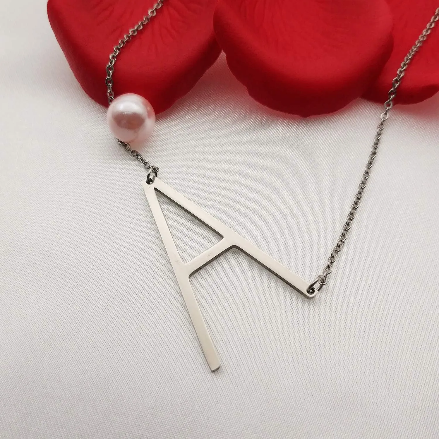 MOMOL Sideways Initial Necklace 18K Gold Plated Stainless Steel Large Big Letters Pendant Necklace Script Name Monogram Necklaces for Women