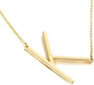 MOMOL Sideways Initial Necklace 18K Gold Plated Stainless Steel Large Big Letters Pendant Necklace Script Name Monogram Necklaces for Women