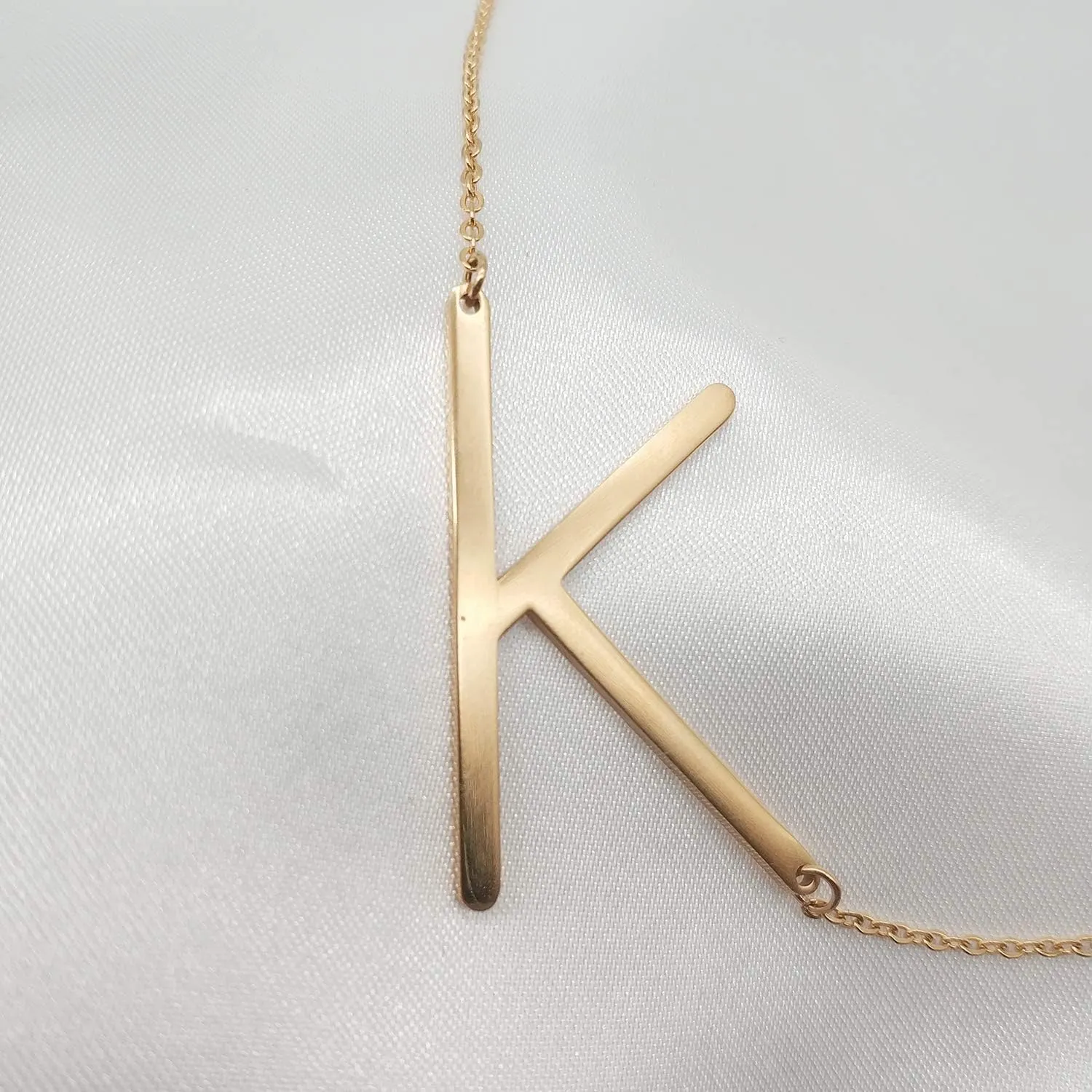 MOMOL Sideways Initial Necklace 18K Gold Plated Stainless Steel Large Big Letters Pendant Necklace Script Name Monogram Necklaces for Women