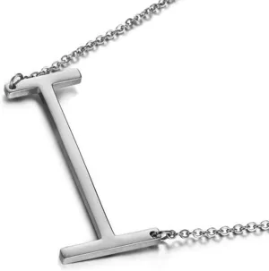 MOMOL Sideways Initial Necklace 18K Gold Plated Stainless Steel Large Big Letters Pendant Necklace Script Name Monogram Necklaces for Women