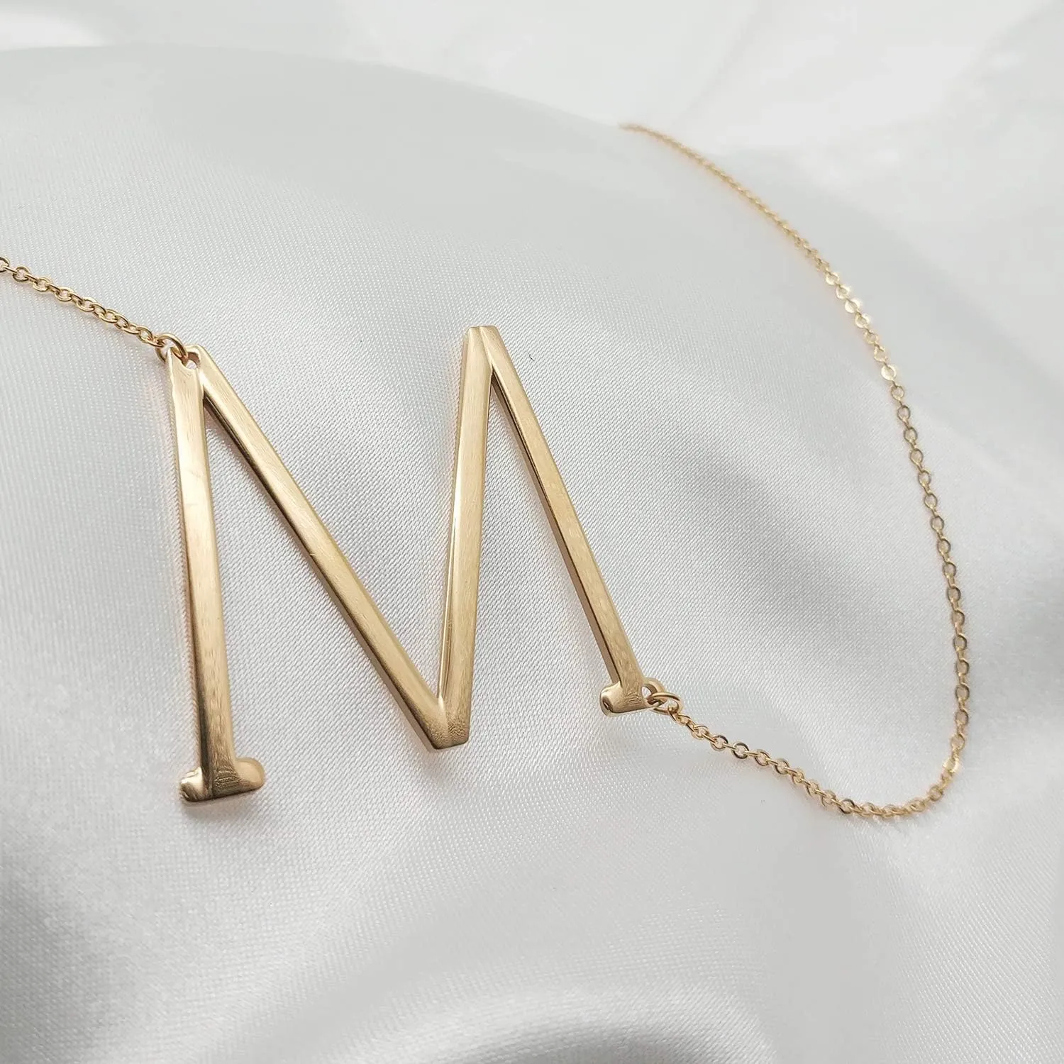 MOMOL Sideways Initial Necklace 18K Gold Plated Stainless Steel Large Big Letters Pendant Necklace Script Name Monogram Necklaces for Women