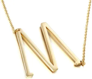 MOMOL Sideways Initial Necklace 18K Gold Plated Stainless Steel Large Big Letters Pendant Necklace Script Name Monogram Necklaces for Women