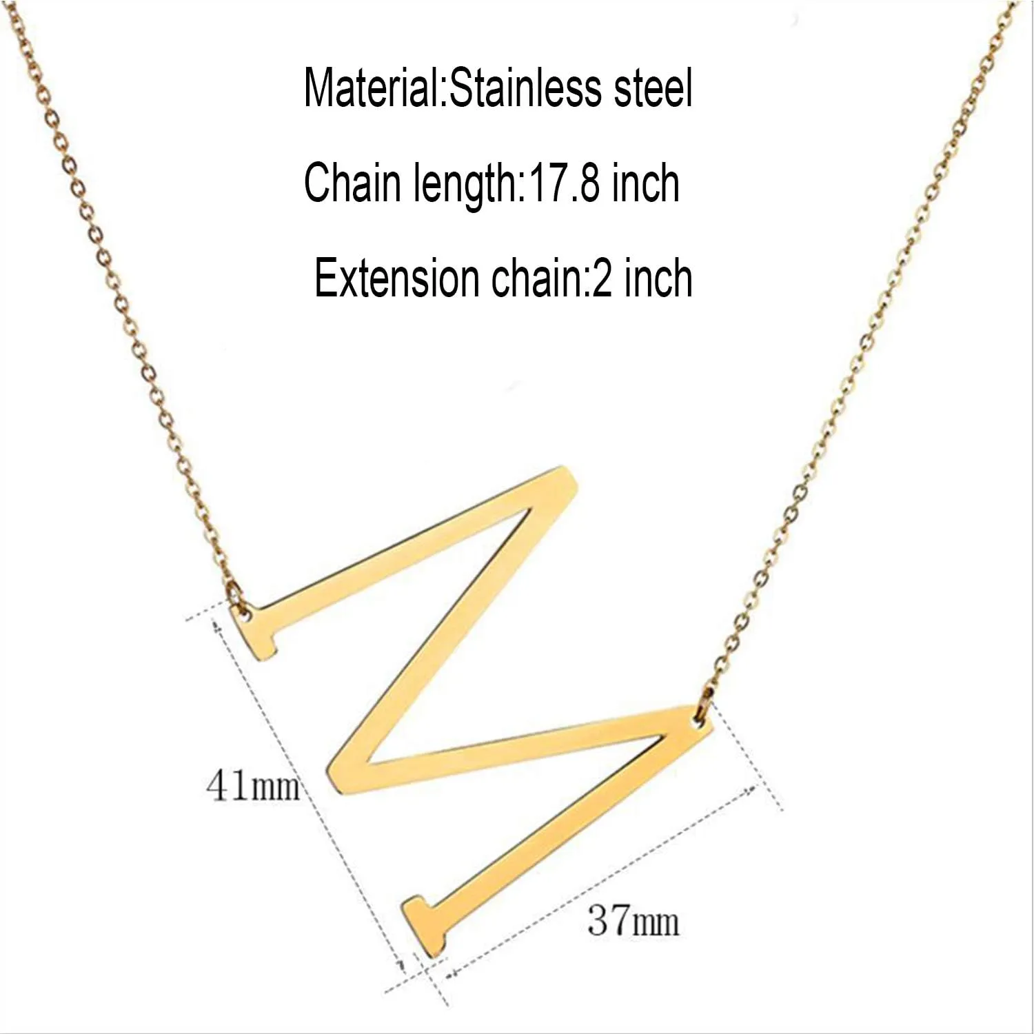 MOMOL Sideways Initial Necklace 18K Gold Plated Stainless Steel Large Big Letters Pendant Necklace Script Name Monogram Necklaces for Women