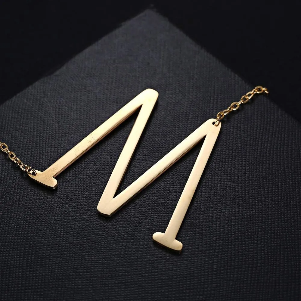 MOMOL Sideways Initial Necklace 18K Gold Plated Stainless Steel Large Big Letters Pendant Necklace Script Name Monogram Necklaces for Women