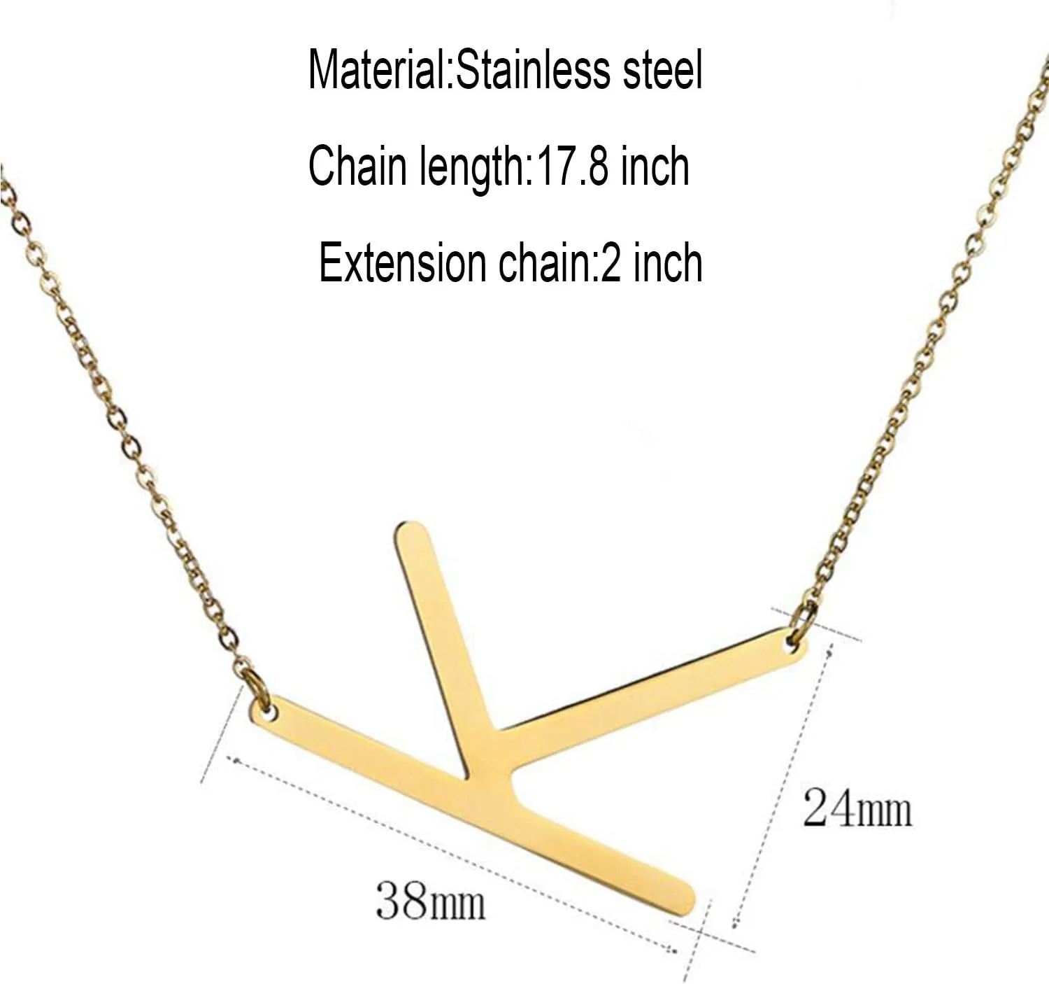 MOMOL Sideways Initial Necklace 18K Gold Plated Stainless Steel Large Big Letters Pendant Necklace Script Name Monogram Necklaces for Women