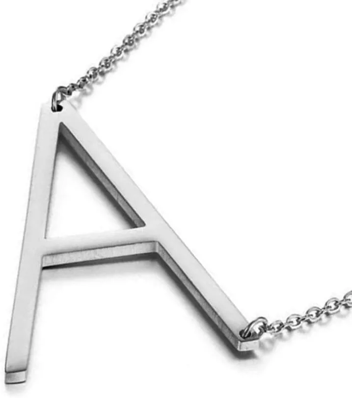 MOMOL Sideways Initial Necklace 18K Gold Plated Stainless Steel Large Big Letters Pendant Necklace Script Name Monogram Necklaces for Women