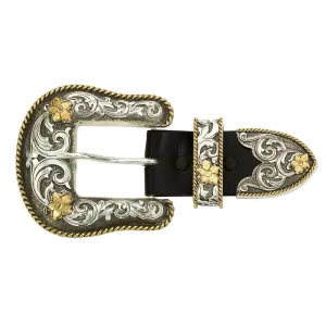 Montana Silversmiths Antiqued Two Tone Filigree 1.5" 3 Piece Belt Buckle Set