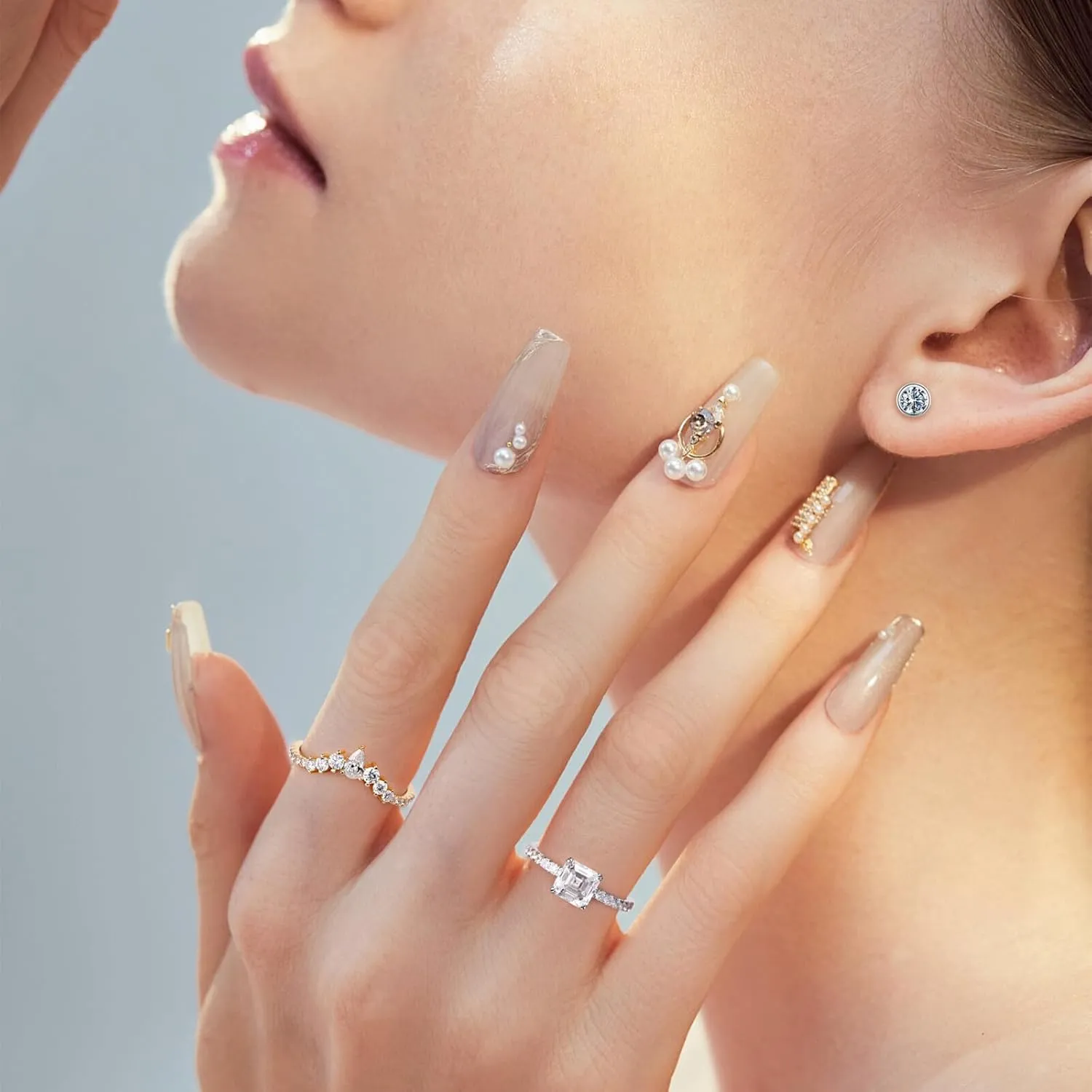 MOOSEA Unique Moissanite Wedding Band for Women, D Color VVS1 Clarity Lab Created Rings 14K White Yellow Rose Gold Vermeil Pear and Round Moissanite Curved Stackable Rings for Women Gifts