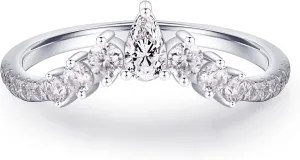 MOOSEA Unique Moissanite Wedding Band for Women, D Color VVS1 Clarity Lab Created Rings 14K White Yellow Rose Gold Vermeil Pear and Round Moissanite Curved Stackable Rings for Women Gifts