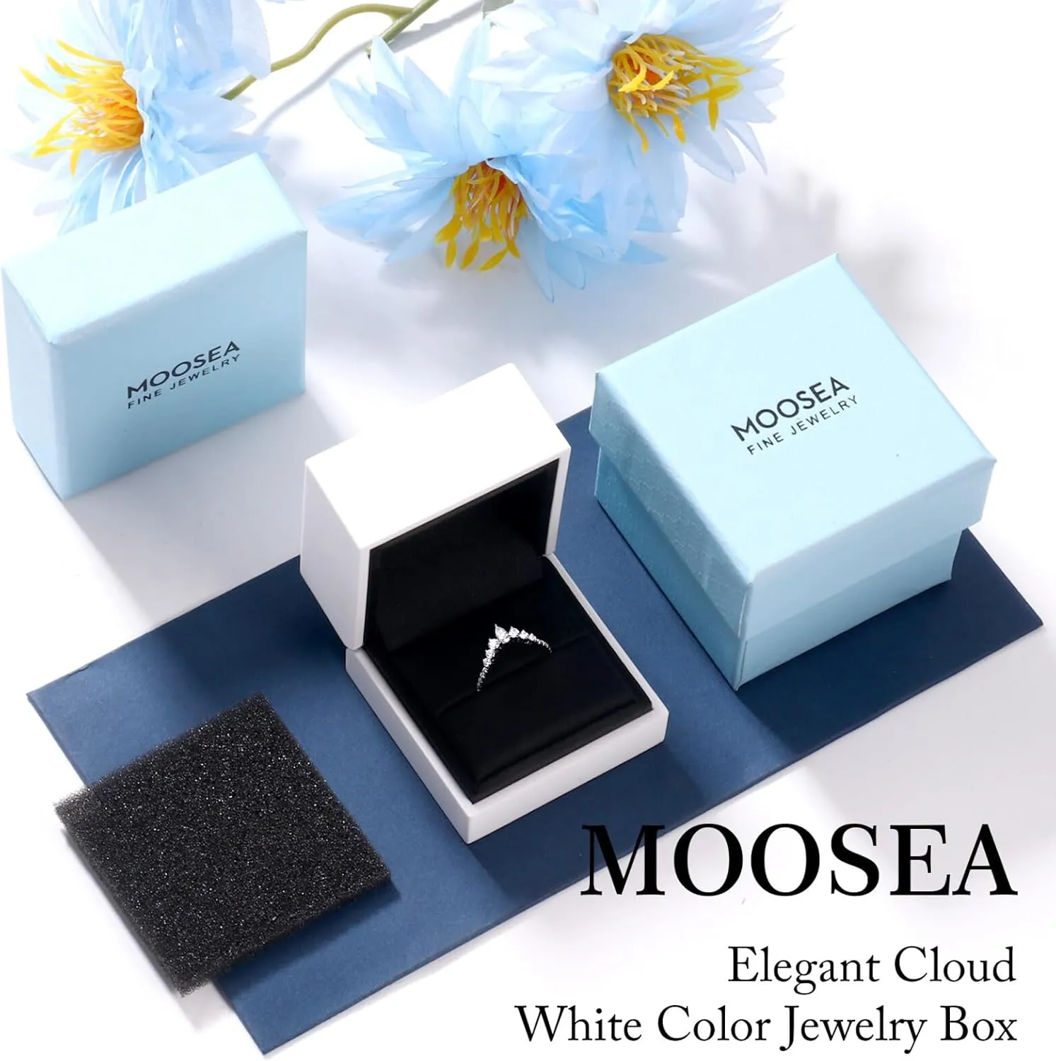 MOOSEA Unique Moissanite Wedding Band for Women, D Color VVS1 Clarity Lab Created Rings 14K White Yellow Rose Gold Vermeil Pear and Round Moissanite Curved Stackable Rings for Women Gifts
