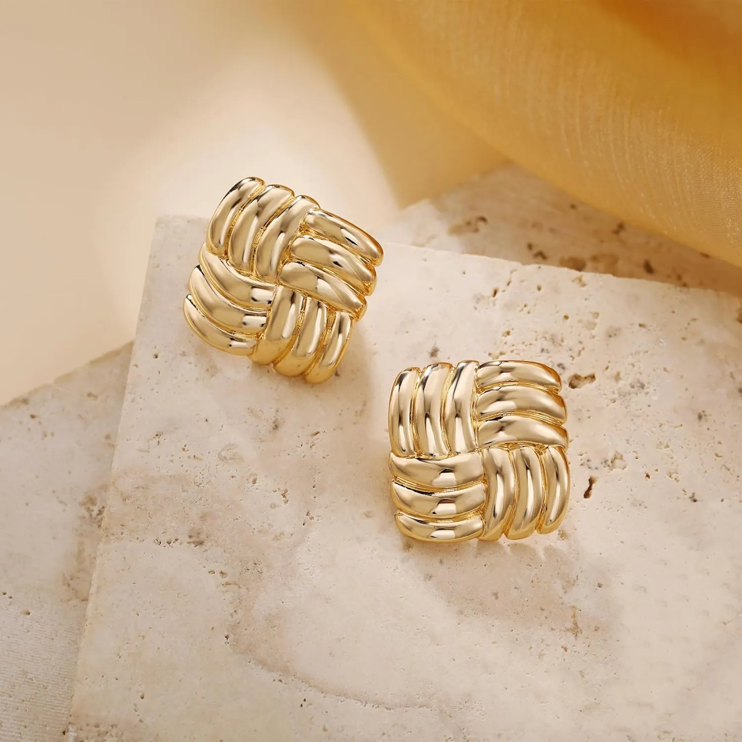 MOROTOLE Chunky Gold Earrings, Vintage Gold Statement Stud Earrings for Women Hypoallergenic Lightweight Trendy 18K Gold Knot Geometric Dangle Drop Earring Jewelry Gifts