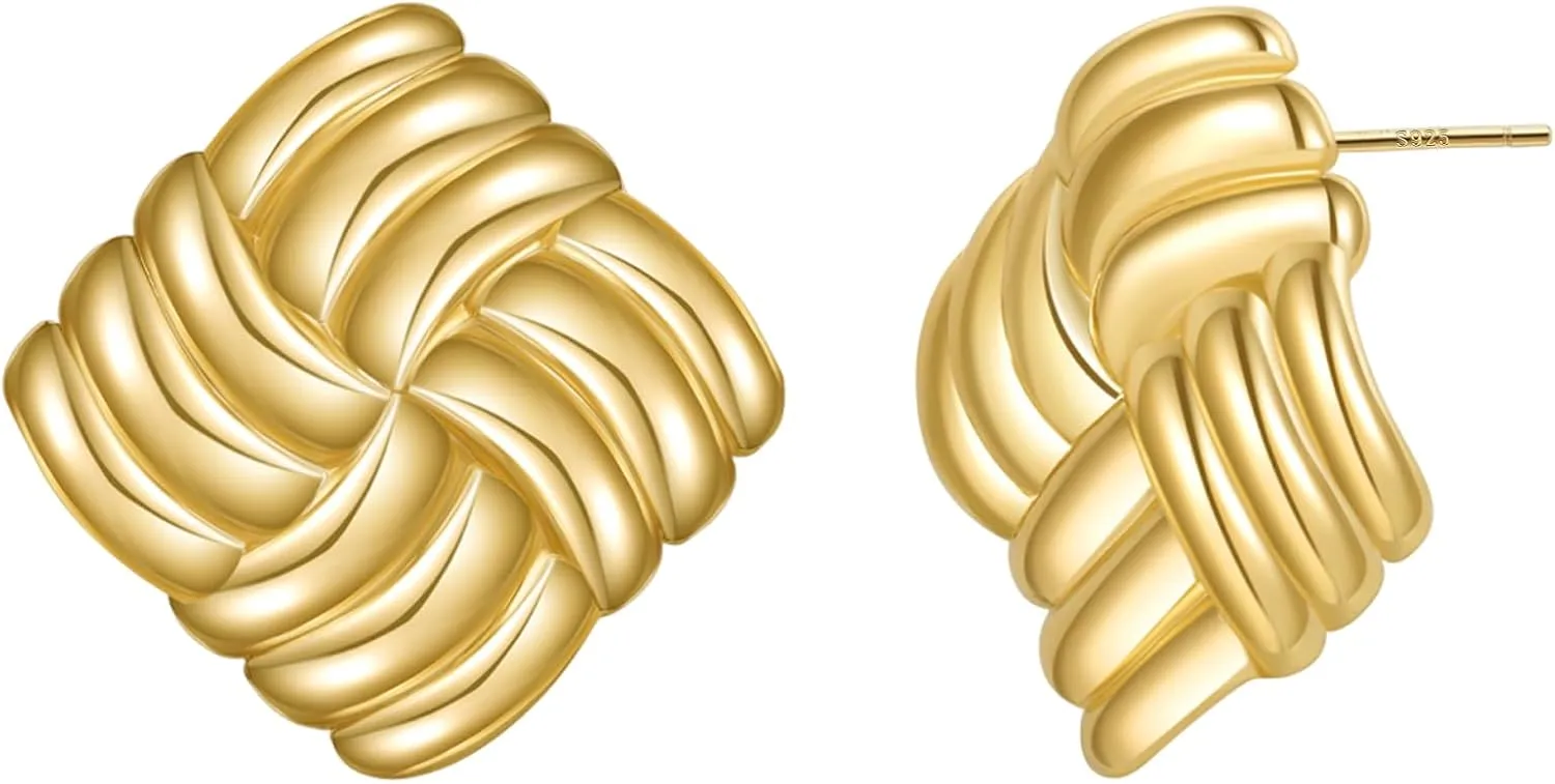 MOROTOLE Chunky Gold Earrings, Vintage Gold Statement Stud Earrings for Women Hypoallergenic Lightweight Trendy 18K Gold Knot Geometric Dangle Drop Earring Jewelry Gifts