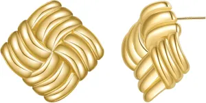 MOROTOLE Chunky Gold Earrings, Vintage Gold Statement Stud Earrings for Women Hypoallergenic Lightweight Trendy 18K Gold Knot Geometric Dangle Drop Earring Jewelry Gifts