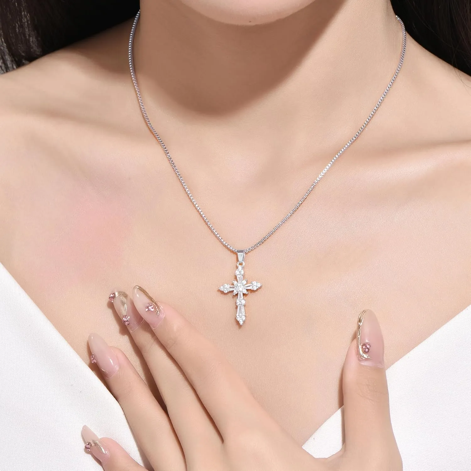 Mothers Day Gift Cross Necklace for Women | Cubic Zirconia Cross Pendant | Dainty Small Cross Choker Pendants | Minimalist Trendy Cute Cross Charm Necklaces